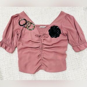 Abercrombie & Fitch Ruched Blouse with Smocked Back Dusty Rose Cropped